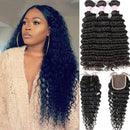 Brazilian Deep Wave Bundles with Closure Virgin Human Hair Bundles with Closure 4×4 Lace Mixed Length Hair Bundles Natural Color for Black Women 100% Unprocessed Miss GAGA (22 24 26 28+20) Miss GAGA Store