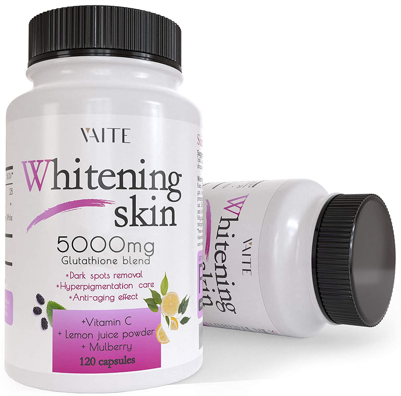 Glutathione Whitening Pills - Dark Spots & Acne Scar Remover - 5000 - Made in USA - Vegan Skin Bleaching Pills with Anti-Aging & Antioxidant Effect - 120 Capsules VAITE