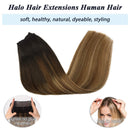 GOO GOO Human Hair Extensions Halo Hair 80g Ombre Brown to Dirty Blonde 18 Inch Real Flip Hair Extensions with Invisible Fish Line Layered Hidden Crown Hair Extensions for Women Hairpiece GOO GOO Store