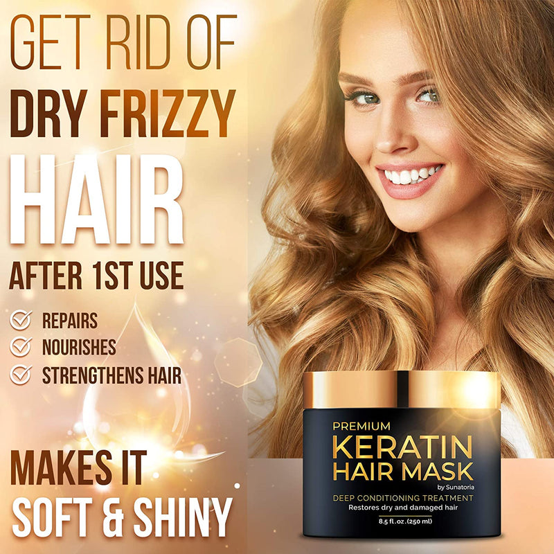Premium Keratin Hair Mask - Professional Treatment for Hair Repair, Nourishment & Beauty - Hair Mask - Vitamin Complex for All Hair Types - with Omega 3, 9, Vitamin E - Protein Nourishment Mask SUNATORIA