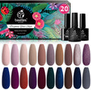 Beetles 20 Pcs Gel Nail Polish Kit - Manhattan Collection Soak Off Nail Gel Polish Set Nude Glitter Burgundy Red Purple Champagne Gold Starter Kit with Glossy & Matte Top Base Coat Christmas Gifts Set beetles Gel Polish
