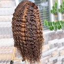 ISEE Hair Transparent Lace Front Wigs Human Hair Deep Wave Wigs 150% Density 13X4 Lace Frontal Human Hair Wigs for Black Women Pre Plucked with Baby Hair (18 Inches, Honey Blonde Highlights) ISEE