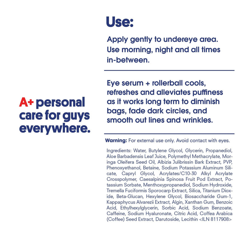 Huron - Men's Cool & De-puff Eye Stick- Refreshing serum with cooling rollerball applicator targets puffiness and dark circles. Soothes, hydrates and smoothes lines. 100% vegan, cruelty-free. 13.5ml. HURON