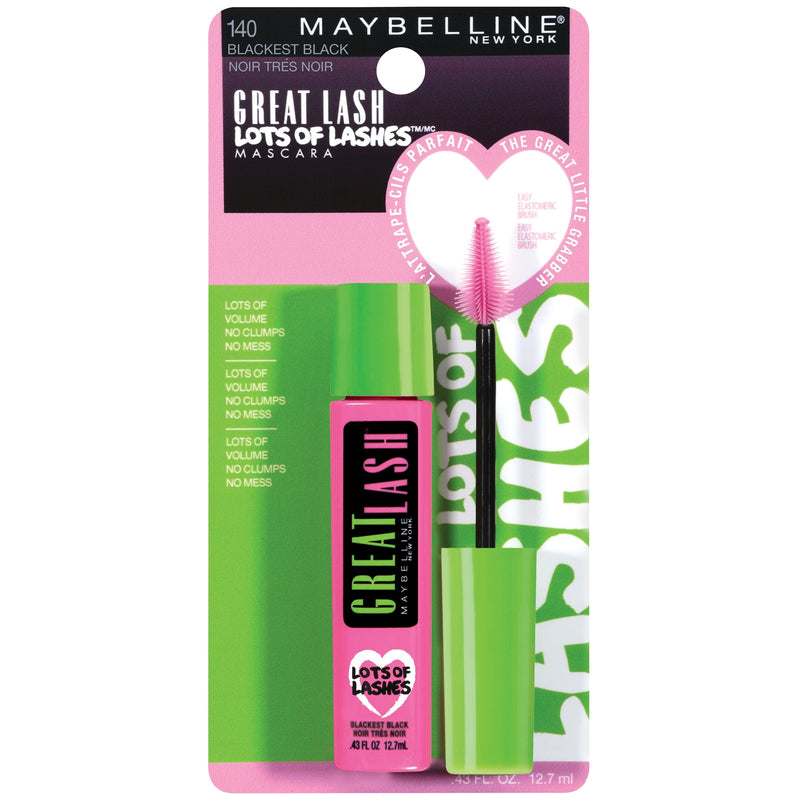 Maybelline Makeup Great Lash Lots Of Lashes Washable Mascara, Blackest Black Mascara, 0.43 fl oz Maybelline New York
