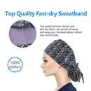 QBA Working Cap with Button Long Hair, Adjustable Working Hat Sweatband Cotton Ponytail Holder, Tie Back Hats for Women & Men, One Size, Floret Navy PT QBA
