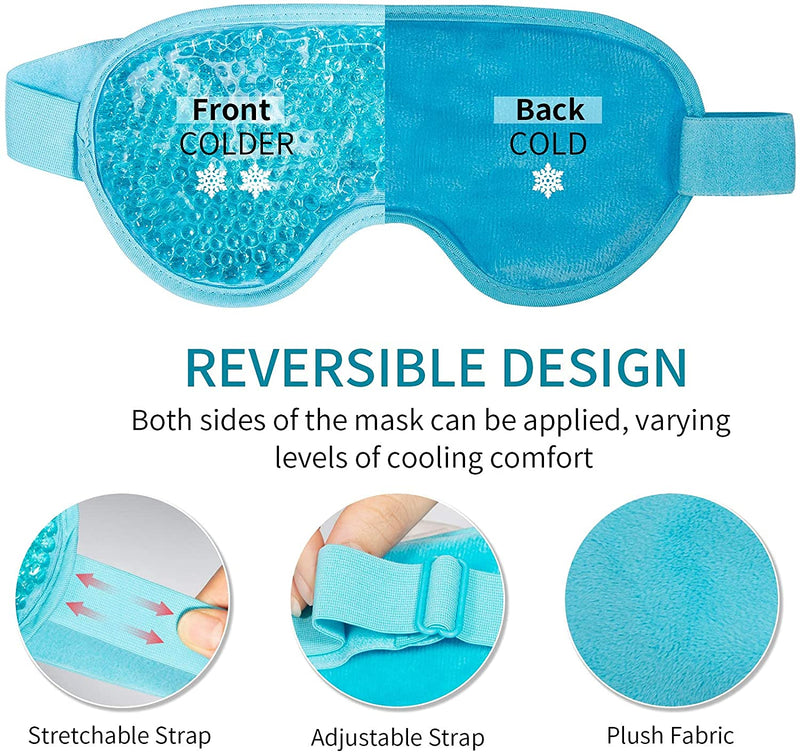 Cooling Ice Gel Eye Mask-Reusable Eye Masks, Sleeping Mask with Plush Backing for Headache, Puffiness, Migraine, Stress Relief (Blue) J JIMOO