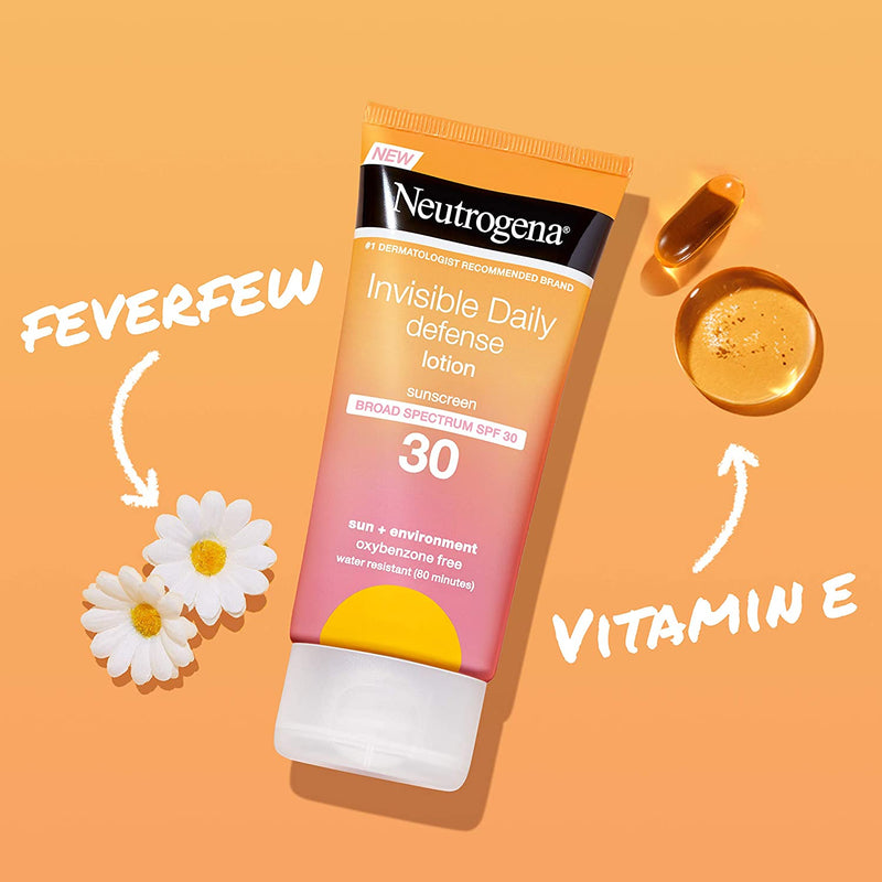 Neutrogena Invisible Daily Defense Sunscreen Lotion, Broad Spectrum SPF 30, Oxybenzone-Free & Water-Resistant, Sun & Environmental Aggressor Protection, Antioxidant Complex, 3.0 fl. oz Neutrogena Store
