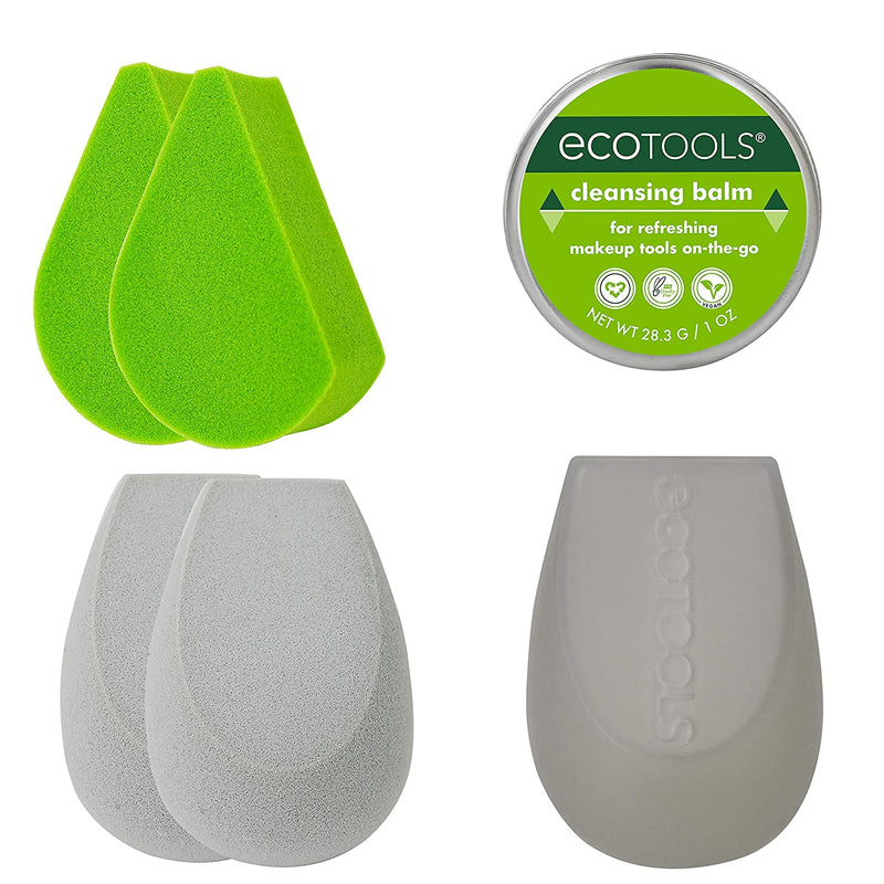 Ecotools Beauty Makeup Sponge Set, 4 Blenders, With Sponge and Brush Cleaner, Includes Travel Accessory Case EcoTools