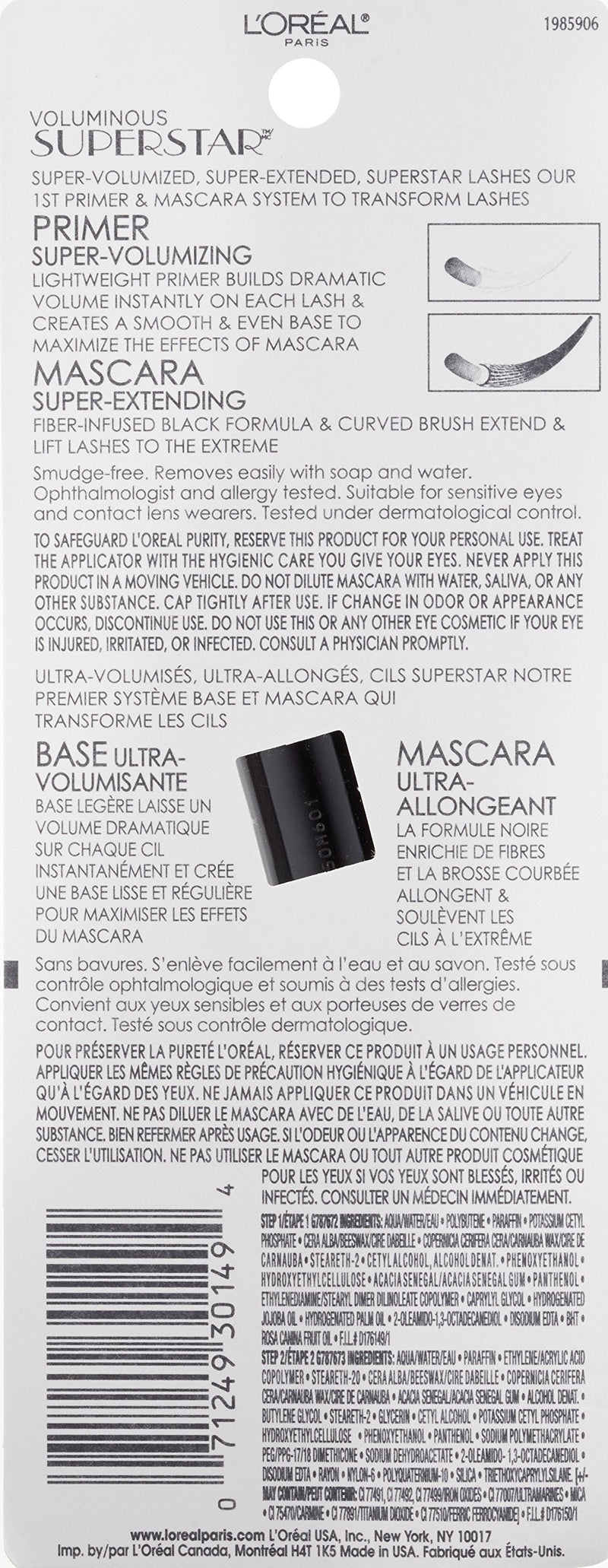 L'Oreal Paris Cosmetics Voluminous Superstar Washable Mascara, Blackest Black, 1 Tube L'Oréal Paris