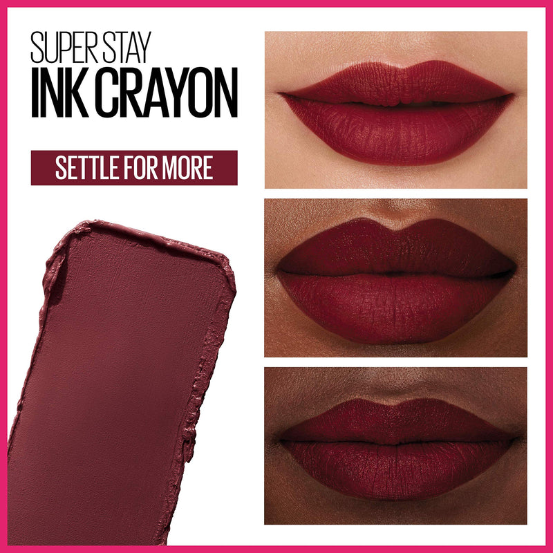 Maybelline SuperStay Ink Crayon Lipstick, Matte Longwear Lipstick Makeup, Settle For More, 0.04 Ounce Maybelline New York