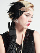 BABEYOND 1920s Flapper Headband Roaring 20s Great Gatsby Headpiece Beaded Black Feather Headband 1920s Flapper Gatsby Hair Accessories (Champagne) BABEYOND