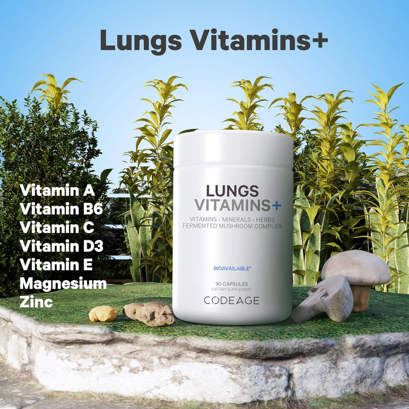 Codeage Lungs Vitamins, A, C, D, E, B6, Milk Thistle Lung Supplement, Zinc & Magnesium, Cordyceps, Reishi, Chaga, Poria, Tylophora, Ginger, Peppermint Leaf Organic Herb Cleanse - Non-GMO - 90 Capsules Infinity Warehouse