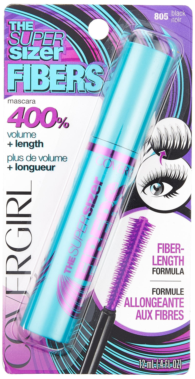 COVERGIRL Super Sizer Fibers Mascara, Black 805, 0.35 Ounce (Packaging May Vary) Volumizing Mascara with Brush COVERGIRL