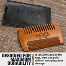 Wooden Beard Comb with Leather Case - Handcrafted Solid Beechwood Beard, Mustache and Head Hair Pocket Combs for Men Dual Action Fine & Coarse Teeth Perfect for Conditioner Oils and Beard Balms MEDca
