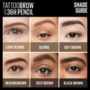 Maybelline TattooStudio Waterproof Eyebrow Pencil, Sharpenable, Longwear, Long Lasting Eyebrow Pencil, Defined Brows, Pigment Brow Pencil, Up to 36HR, Spoolie Eyebrow Brush, Black Brown, 0.026 oz. Maybelline New York