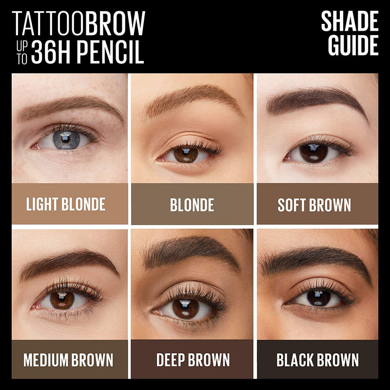Maybelline TattooStudio Waterproof Eyebrow Pencil, Sharpenable, Longwear, Long Lasting Eyebrow Pencil, Defined Brows, Pigment Brow Pencil, Up to 36HR, Spoolie Eyebrow Brush, Black Brown, 0.026 oz. Maybelline New York