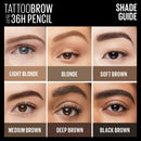 Maybelline TattooStudio Waterproof Eyebrow Pencil, Sharpenable, Longwear, Long Lasting Eyebrow Pencil, Defined Brows, Pigment Brow Pencil, Up to 36HR, Spoolie Eyebrow Brush, Black Brown, 0.026 oz. Maybelline New York