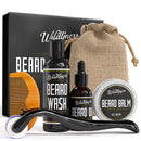 Beard Growth Kit, with Beard Roller for Hair Growth, Beard Growth Oil / Serum, Beard Wash, Beard Balm, and Beard Comb. Beard Growing Kit, Stimulate Beard and Hair Growth WILDLINERS