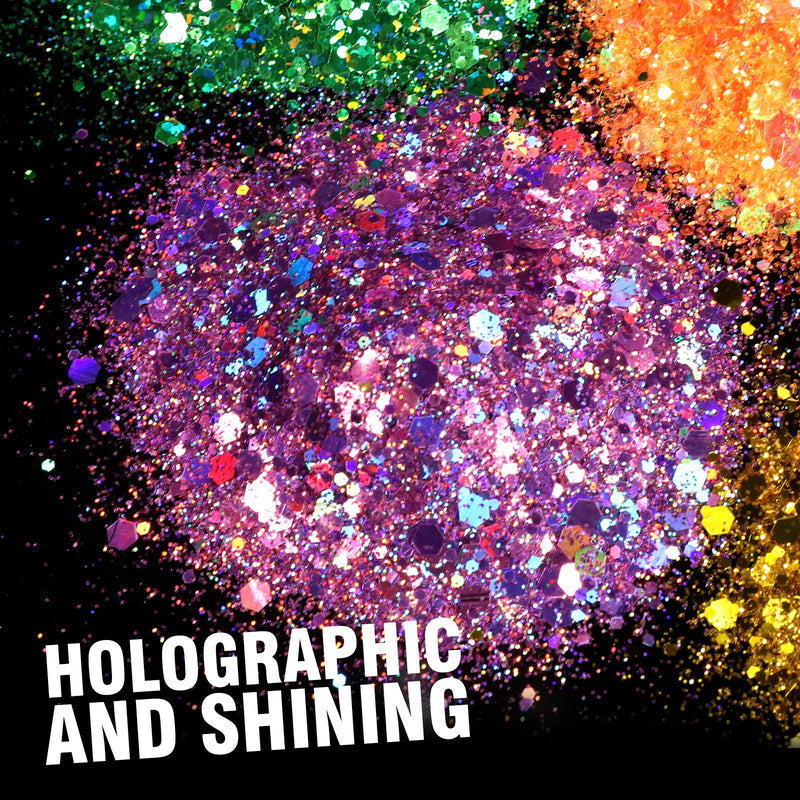 Festival Chunky and Fine Glitter Mix, Teenitor 32 Colors Chunky Sequins & Fine Glitter Powder Mix, Iridescent Glitter Flakes, Cosmetic Face Body Eye Hair Nail Art Resin Tumbler Glitter Loose Glitter Teenitor