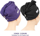 American Soft Linen 100% Cotton Hair Towels for Women, Head Towel Cap, Cotton Hair Turban Towel Wrap for Long Curly Anti Frizz Hair, Soft and Absorbent Cotton Hair Towels 2 Pack, Purple-Black Infinity Warehouse