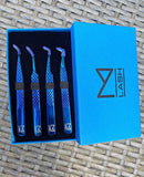 M LASH Set Of 4 Diamond Grip Eyelash Extensions Tweezers - Japanese Steel Lash Supply (Blue) M Store