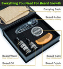Beard Growth Kit, with Beard Roller for Hair Growth, Beard Growth Oil / Serum, Beard Wash, Beard Balm, and Beard Comb. Beard Growing Kit, Stimulate Beard and Hair Growth WILDLINERS