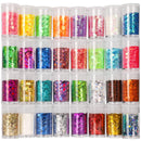 Festival Chunky and Fine Glitter Mix, Teenitor 32 Colors Chunky Sequins & Fine Glitter Powder Mix, Iridescent Glitter Flakes, Cosmetic Face Body Eye Hair Nail Art Resin Tumbler Glitter Loose Glitter Teenitor