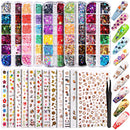 12 Sheets Nail Art Sticker 3D Self-Adhesive, Teenitor Nail Art Decoration with 5 Boxes Holographic Nail Art Glitter Flakes Butterfly Heart Star Maple Leaf Nail Sequins and Nail Art Flower Slices Teenitor