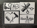 Hair Stylist Decal 4 Pack: Love, Heart, Comb and Scissors, Hair Life (Hairstylist Black, Small ~3.5") Slaced