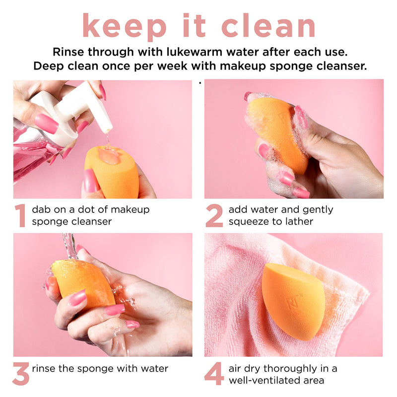 Real Techniques Beauty Makeup Blender Miracle Complexion and Makeup Power Sponge Set, For CC Cream Foundation, Orange & Pink, For Makeup Blending & Application, 2 Count Real Techniques
