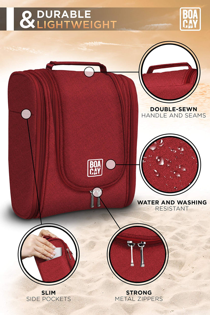 Premium Hanging Travel Toiletry Bag for Women and Men, Hygiene Bag, Bathroom and Shower Organizer Kit with Elastic Band Holders for Toiletries, Cosmetics, Makeup, Brushes BOACAY