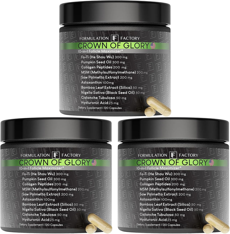 Formulation Factory Crown of Glory 10-in-1 Hair Growth Maximizer, DHT Blocker with Saw Palmetto, Fo-Ti, Collagen, Supports Thicker Hair & Scalp Health (2 Month Supply, 120 Capsules) Infinity Warehouse