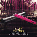 Slant Tweezers - Stainless Steel - Perfectly Aligned and Hand-Filed Slanted Tips for Ultra Precision - Tweezers for Eyebrows - Precision Tweezers - Effortless Plucking - Professional Tweezers - Pink By MILLY
