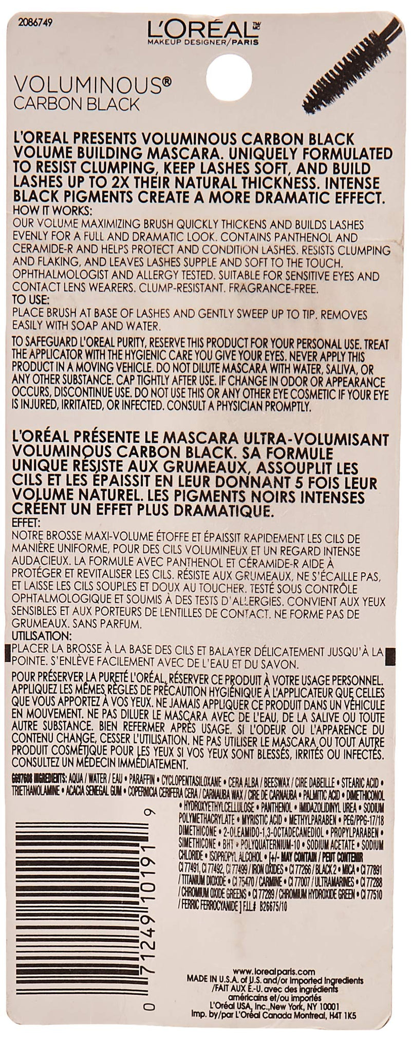 L’Oreal Paris Makeup Voluminous Original Volume Building Mascara, Carbon Black, 0.26 Fl Oz L'Oreal Paris Store