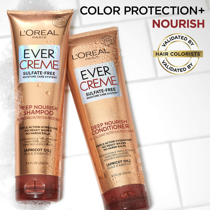 L'Oreal Paris EverCreme Sulfate Free Conditioner for Dry Hair, Triple Action Hydration for Dry, Brittle or Color Treated Hair, with Apricot Oil, 8.5 Fl; Oz (Pack of 2) (Packaging May Vary) L'Oreal Paris