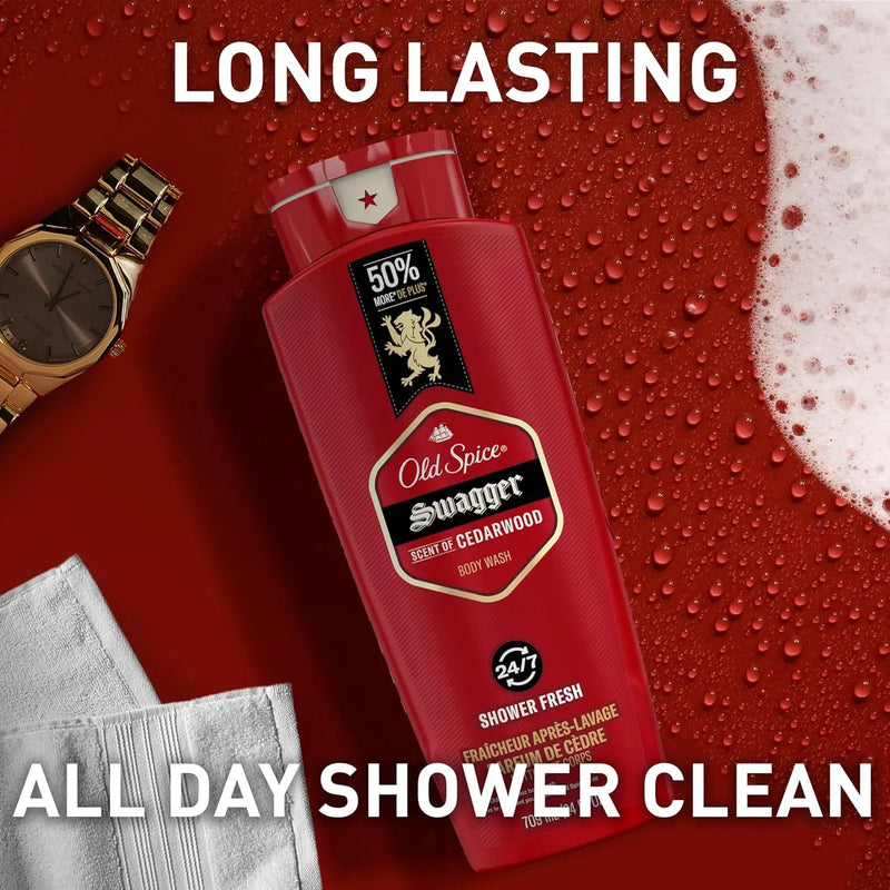 Old Spice Body Wash for Men, 24/7 Shower Fresh with Lasting Scent, Red Collection, Swagger with Cedarwood Scent, 24 fl oz (Pack of 2) Infinity Warehouse