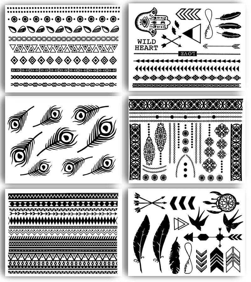 Terra Tattoos Black Henna Temporary Tats 75+ Mandala Tattoos Feathers, Dream Catcher, Arrows Waterproof Nontoxic Long Lasting for Beach, Festivals, & Parties Terra Tattoos Store