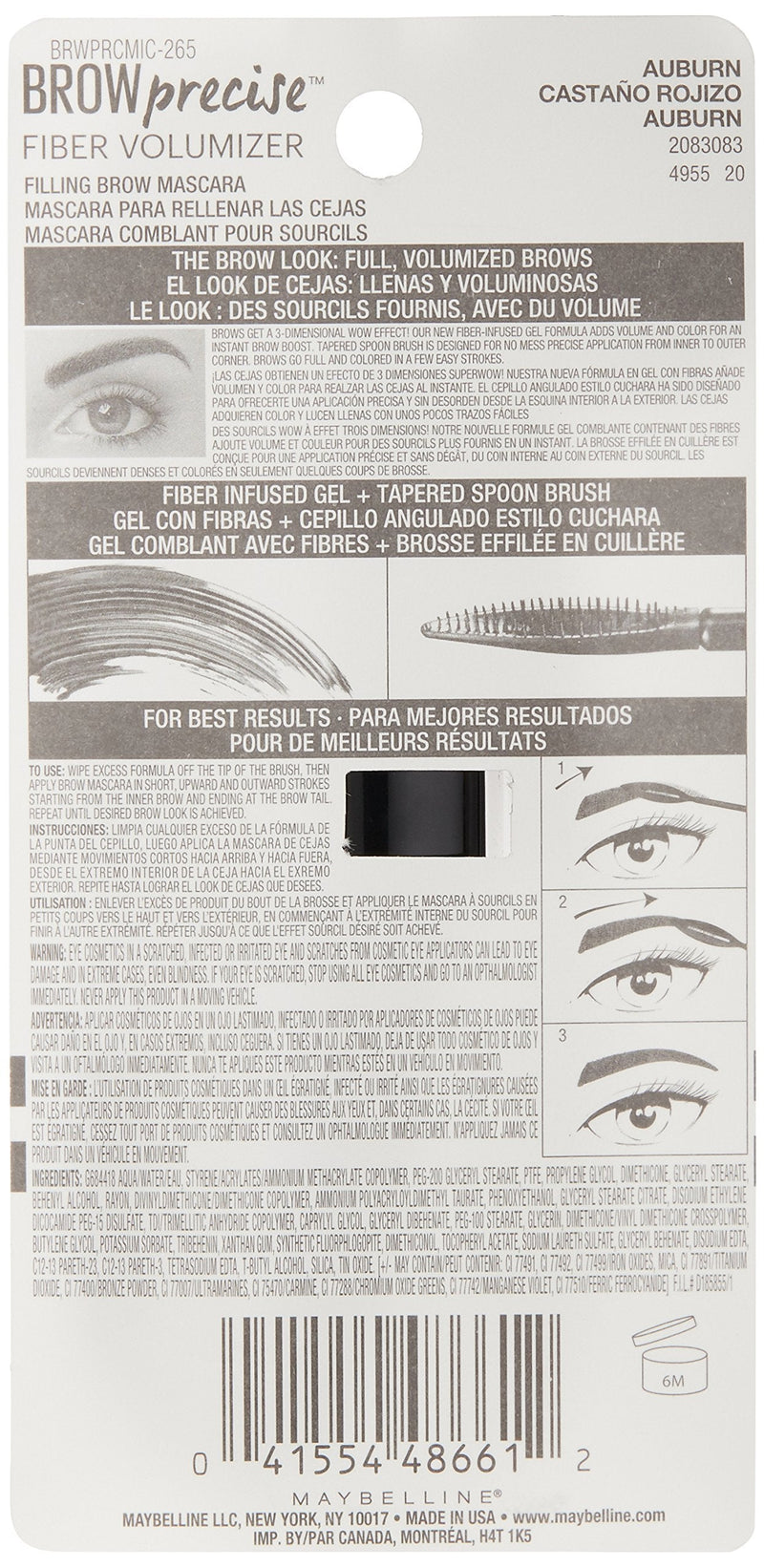 Maybelline Brow Precise Fiber Volumizer Eyebrow Mascara, Auburn, 0.27 fl. oz. Maybelline New York