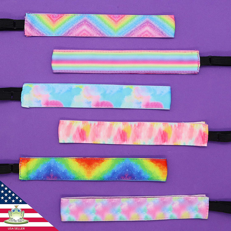 FROG SAC 6 PCS Tie Dye Elastic Headbands for Girls, Non Slip Hair Bands, Stretchy Adjustable Rainbow Girl Head Bands for Teens, Cute Hair Accessories Party Favors for Kids (Tie Dye) FROG SAC Store