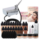 Belloccio Complete Cordless Handheld Airbrush Cosmetic Makeup System with 5 Dark Foundation Shades, Professional 18-Piece Kit, Moisturizing Primer, Blush, Bronzer, Highlighter, Concealer, User Guide Infinity Warehouse