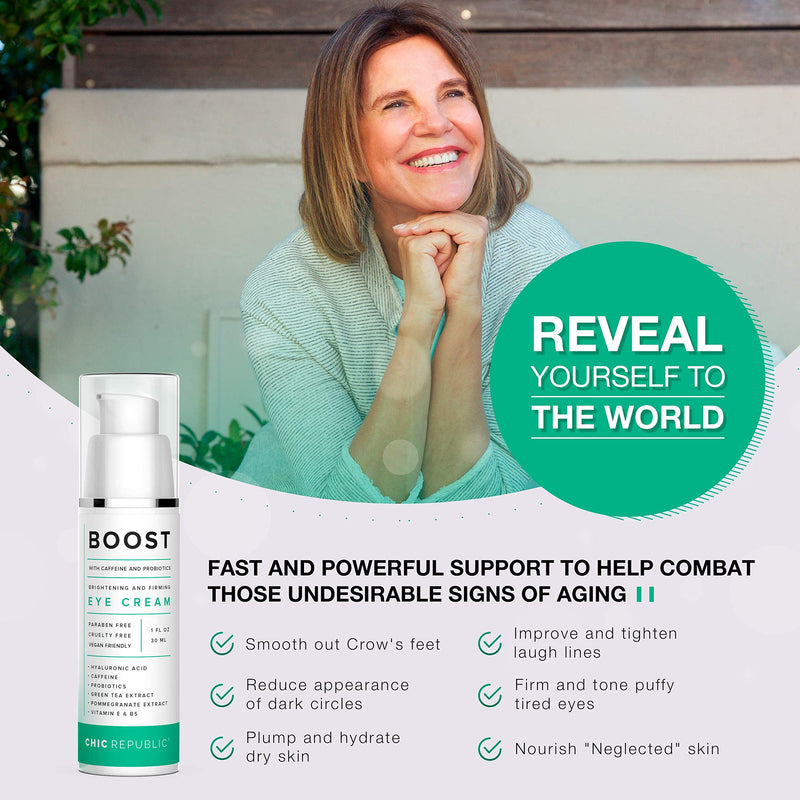 Caffeine Eye Cream - Organic Eye Cream for Dark Circles and Puffiness - Hyaluronic and Kojic Acid, Probiotics, Vitamins E B5 - Hydrating Eye Cream - Coffee Bean Under Eye Cream Dark Eye Circle CHIC REPUBLIC