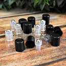 Holistic Oils Essential Oil Mini Perfume Roll On Bottles, 2ml Clear Oil Roller Bottles for Essential Oils (12 Pack), Mini Glass Empty Roll On Bottles with Black Lids and Stainless Steel Ball Insert Holistic Oils