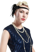 BABEYOND 1920s Flapper Headband Roaring 20s Great Gatsby Headpiece Beaded Black Feather Headband 1920s Flapper Gatsby Hair Accessories BABEYOND