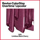 Revlon Colorstay overtime lipcolor, Longwearing Liquid Lipstick with clear lip Gloss, with Vitamin E, In Plum, 500 Limitess Black Cherry, 0.8 Oz REVLON