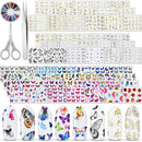 EAONE 60 Sheets Nail Art Stickers Self-Adhesive Nail Decals Water Transfer Butterfly Nail Tattoos Flowers and Leaf Nail Art Foils with Nail Gems Tweezers and Scissors for Women Girls DIY Nail Art EAONE