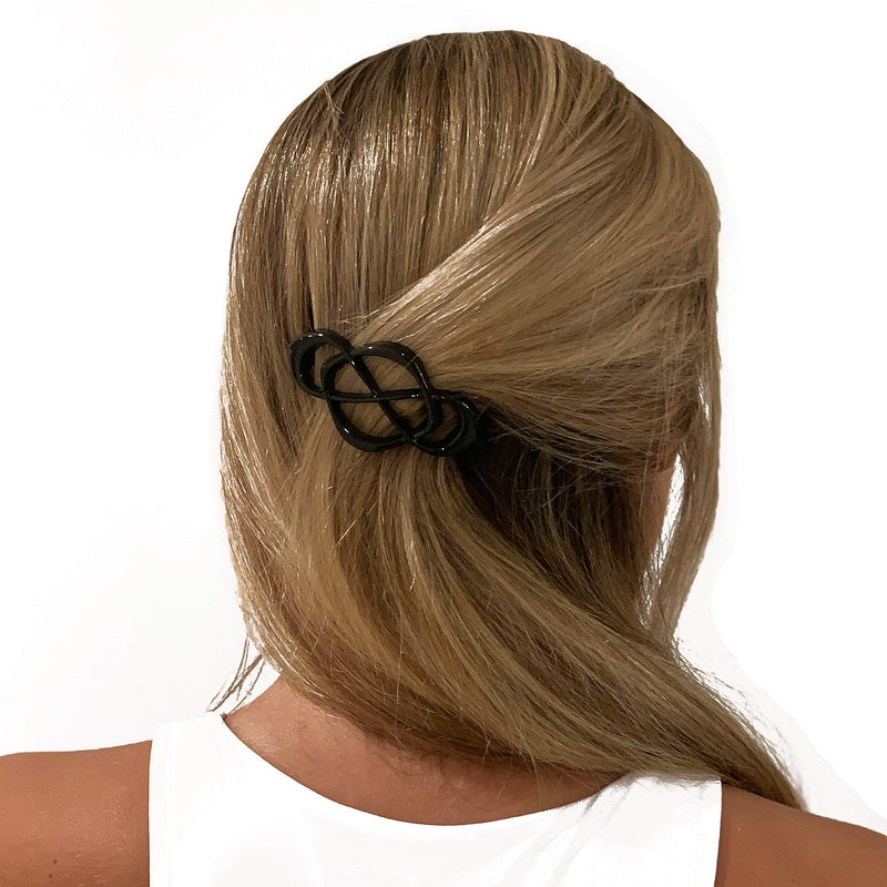 Camila Paris CP2437 French Hair Barrette Clip for Girls Black, Auromatic Clasp Strong Hold Grip Hair Clips for Women, No Slip and Durable Styling Girls Hair Accessories, Made in France Camila