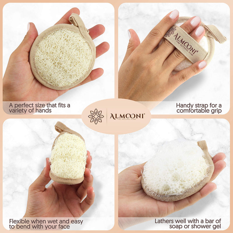 Premium Exfoliating Loofah Pad Scrubber for Face and Body, Made with Natural Egyptian Shower Loofah Sponge That Gets You Clean, Not Just Spreading Soap ALMOONI