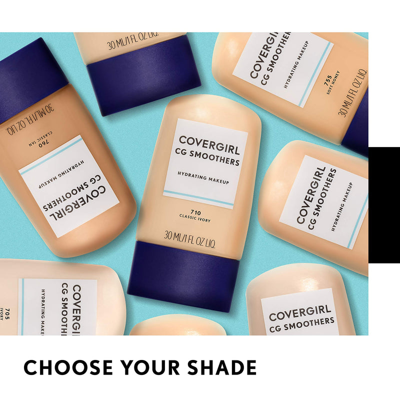 COVERGIRL Smoothers Hydrating Makeup Foundation, Natural Ivory, 1 Fl Oz, 1 Pack ,Hydrating Foundation, Cruelty Free Foundation, Liquid Foundation, Cream Foundation, Moisturizing Foundation COVERGIRL