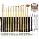 Beaute Galleria Bundle 50 Pieces Nail Art Tool Kit with Pouch - 5 Pieces Dotting Tool Marbleizing Pen (10 Sizes), 15 Pieces Acrylic Gel Detailing Painting Brushes Liners, 30 Pieces Striping Tapes BEAUTÉ GALLERIA