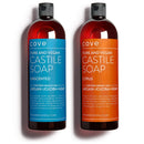 Cove Castile Soap Unscented & Citrus - 2x 1 Liter / 33.8 oz Bundle - Organic Argan, Jojoba, and Hemp Oils Cove